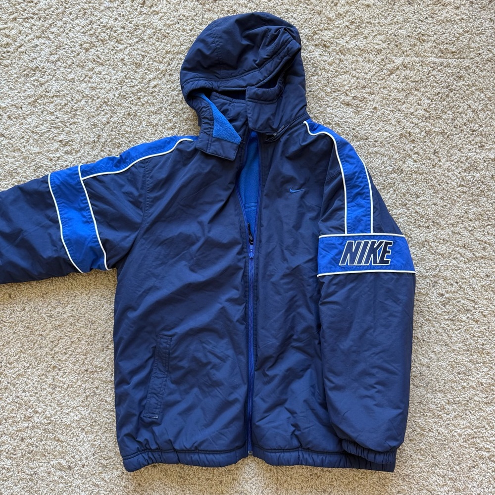 Nike Vintage Y2K Reversible Full Zip Fleece Swoosh Puffer Jacket Coat Blue XL